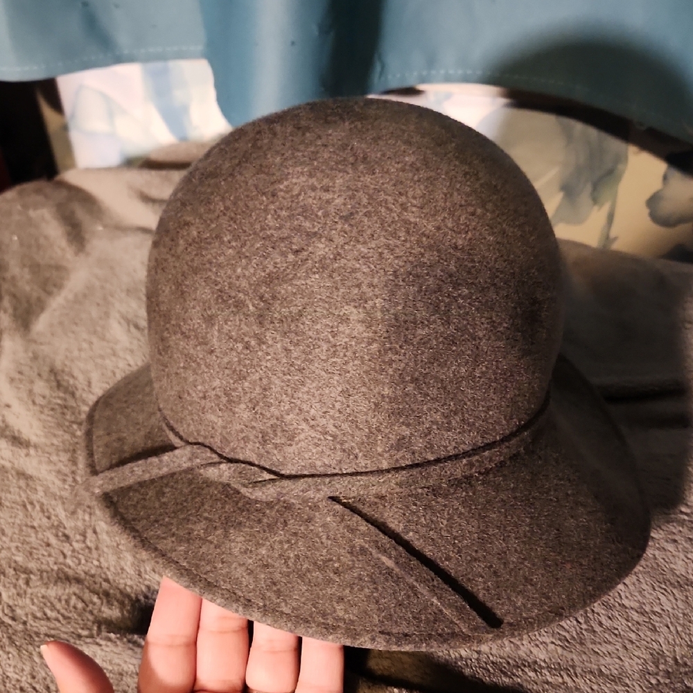 Adolfo Gray Felt Hat with Red Trim